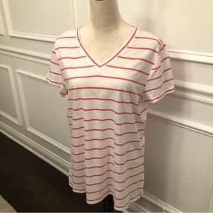 Belle by Kim Gravel Slub Knit Striped Pink Island V-Neck Top Medium NWOT
